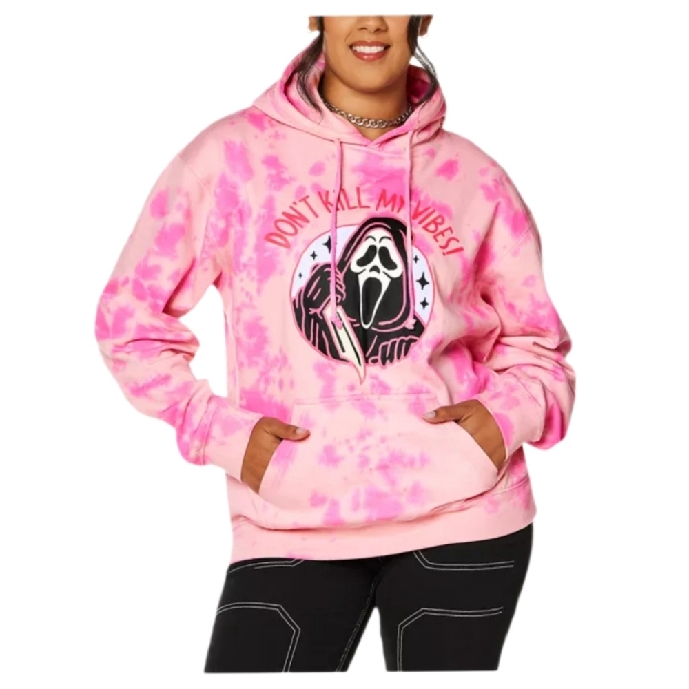 Ghostface Scream‎ Women's Pink Tie Dye Slasher Pullover Hoodie Medium